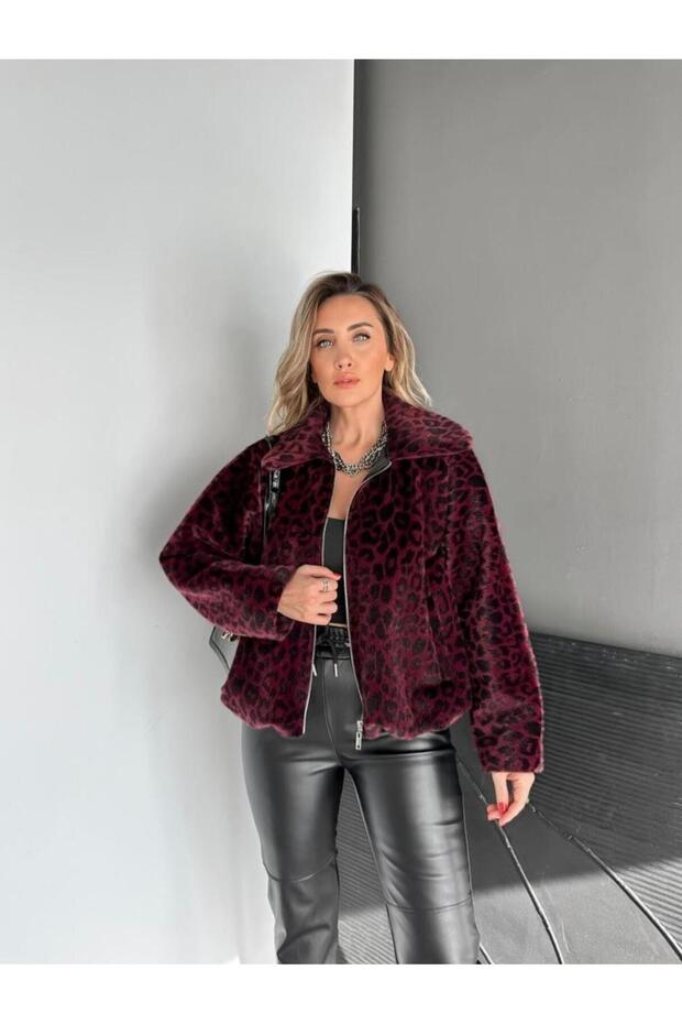 Leopar Desenli Deve Tüyü Bomber Model Mont - 5