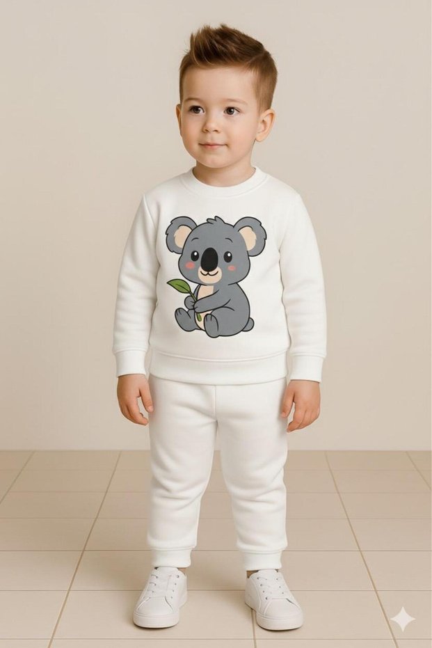 The Koala Printed Sweatshirt, Reflecting the Energy of the Little Ones, Is Made of Warm Cotton Fabric