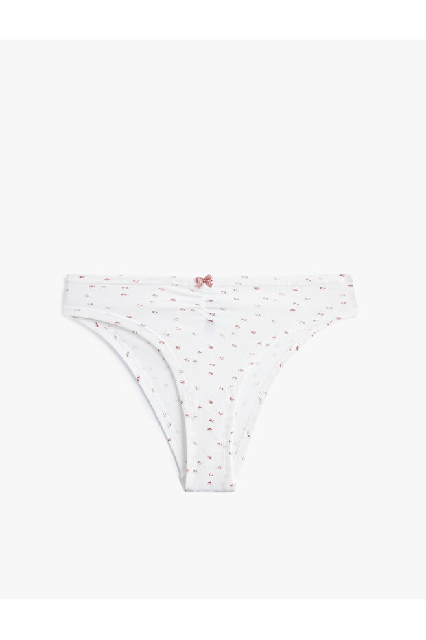 Comfortable Fit Cotton Patterned Brazilian Panties with Ribbon Detail