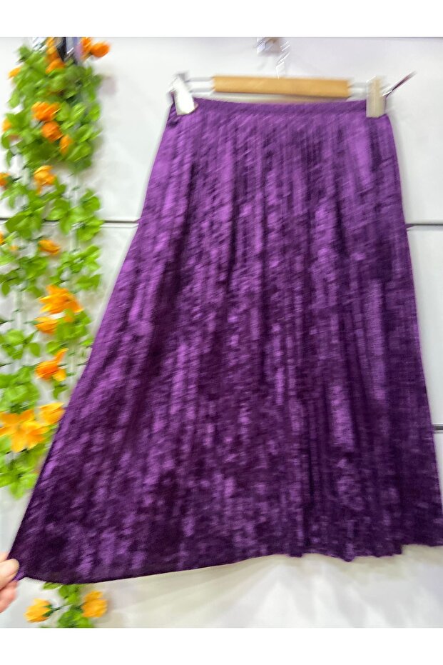 Velvet Pleated Midi Length Lined Skirt