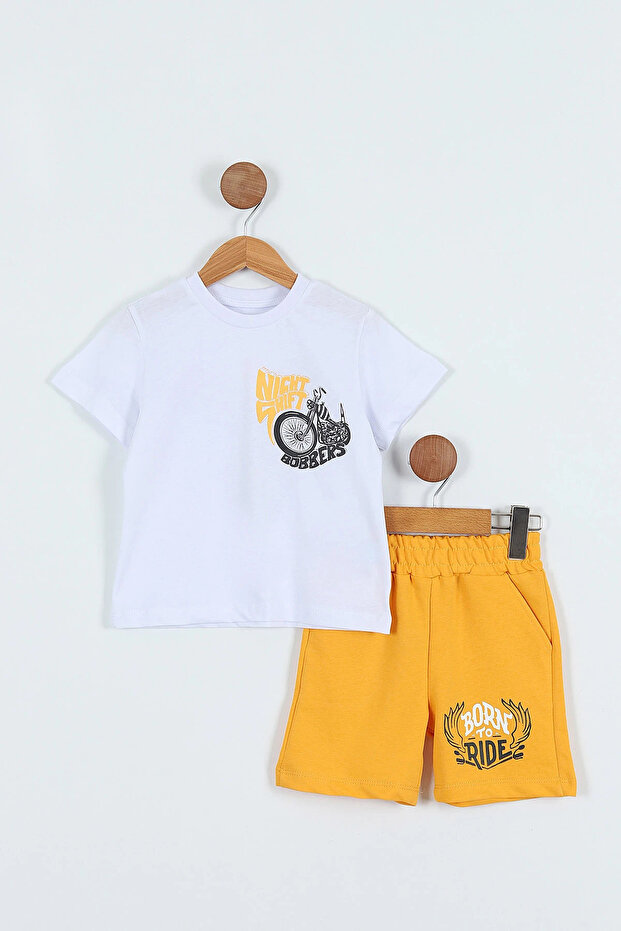 New Season Boys' Cotton Motor Printed Tshirt Shorts Bottom Top Set