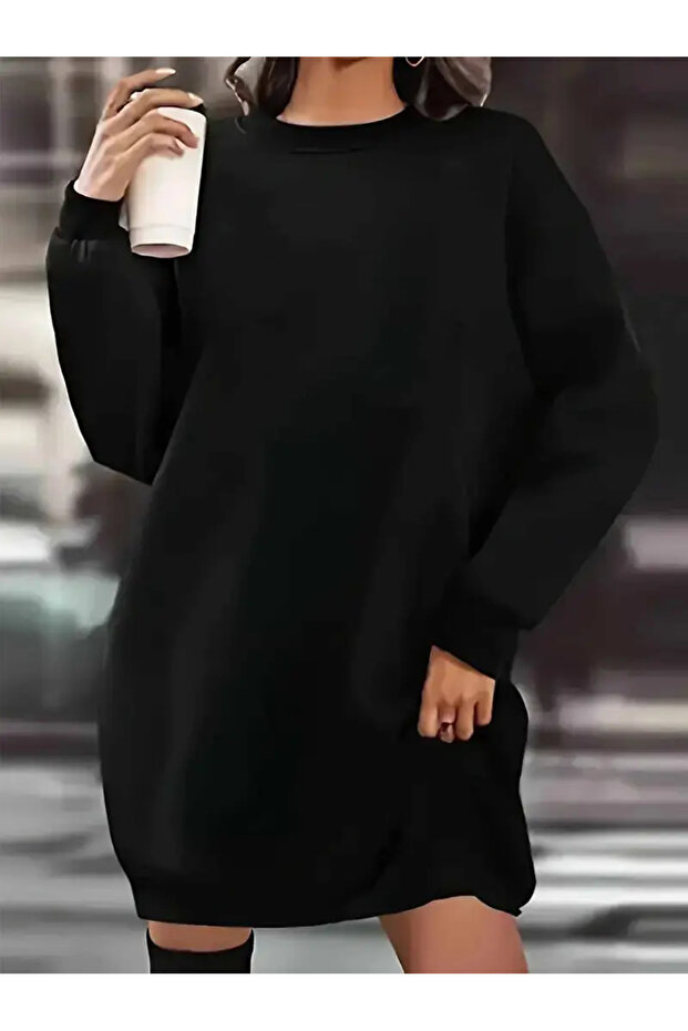 فستان سويت شيرت نسائي مقاس كبير - أسود