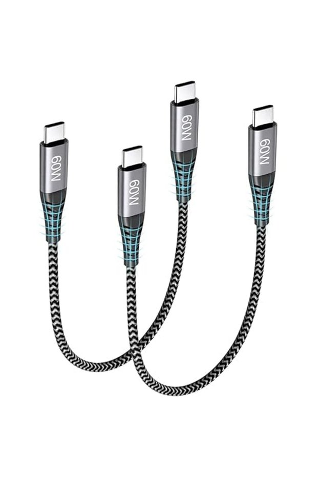 كيبل USB نوع سي قصير بطول 15 سم من تي تيرسيلي، عبوة من قطعتين بقدرة 60 واط | كابل شحن سريع مغطى بالن