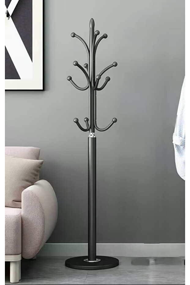 Stylish metal coat rack with fixed base and 12 hooks - modern and practical design - 1