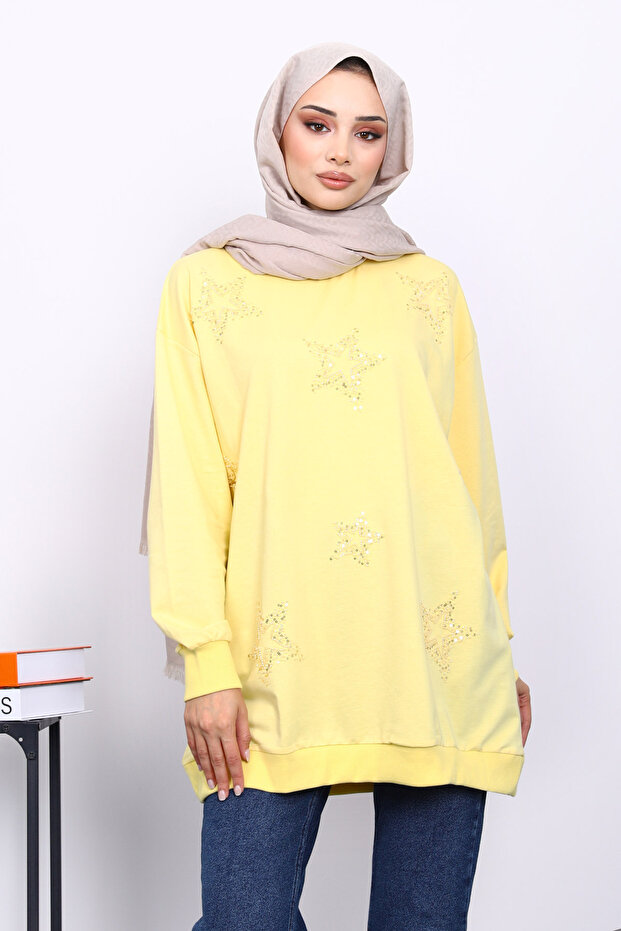 Yellow Crew Neck Stone Modal Sweatshirt