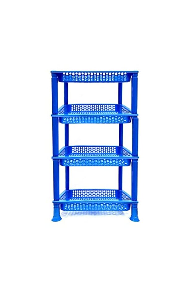 Bisbell 4-Tier Multipurpose Storage Rack, 40 cm Wide, Blue Plastic, Foldable Design,BB1316