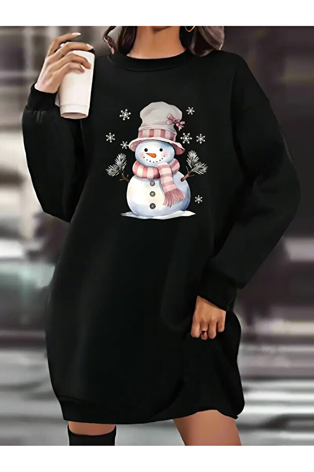 Women's Snowman Printed Fleece Sweatshirt Dress