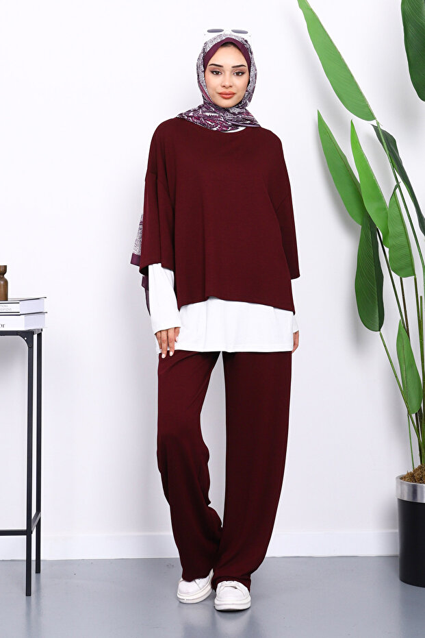 Plum T-Shirt, Underwear, and Pants Three-Piece Combination Set
