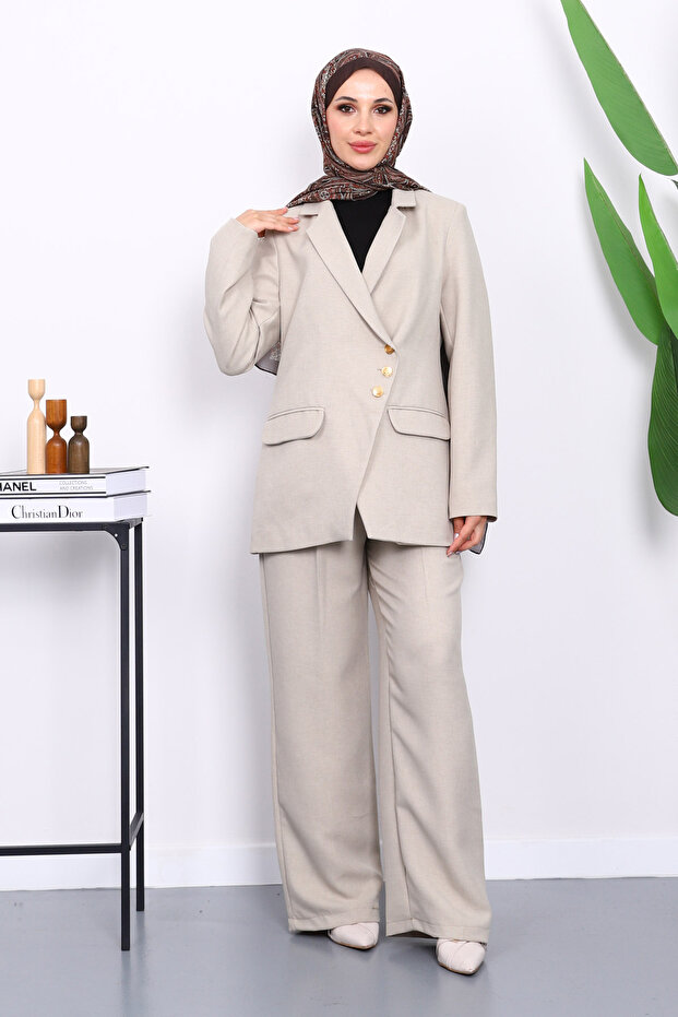 طقم سترة وبنطلون بأزرار باللون الأخضر النعناعي - 1