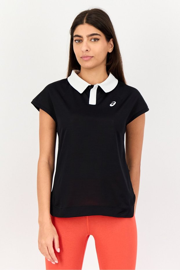 Women Sportswear Fit Sleeveless Training Polo Shirt, Black