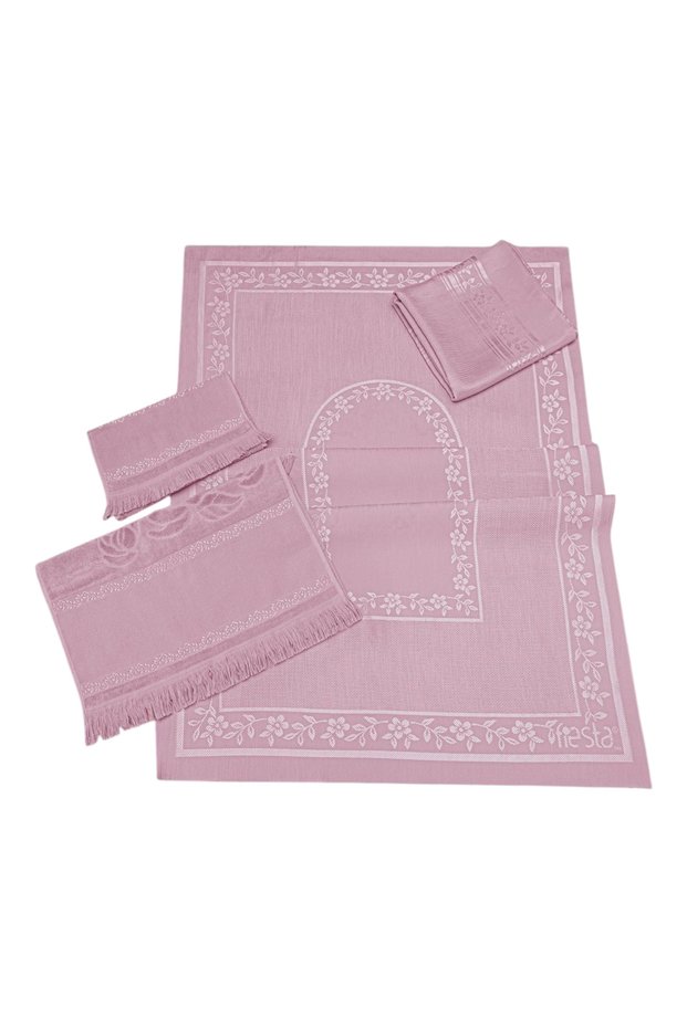 Etamine Embroidered Prayer Rug Set 110X110 Cm, Prayer Rug 80X135Cm, Prayer Rug 30X50 cm and 50X90 cm Towel