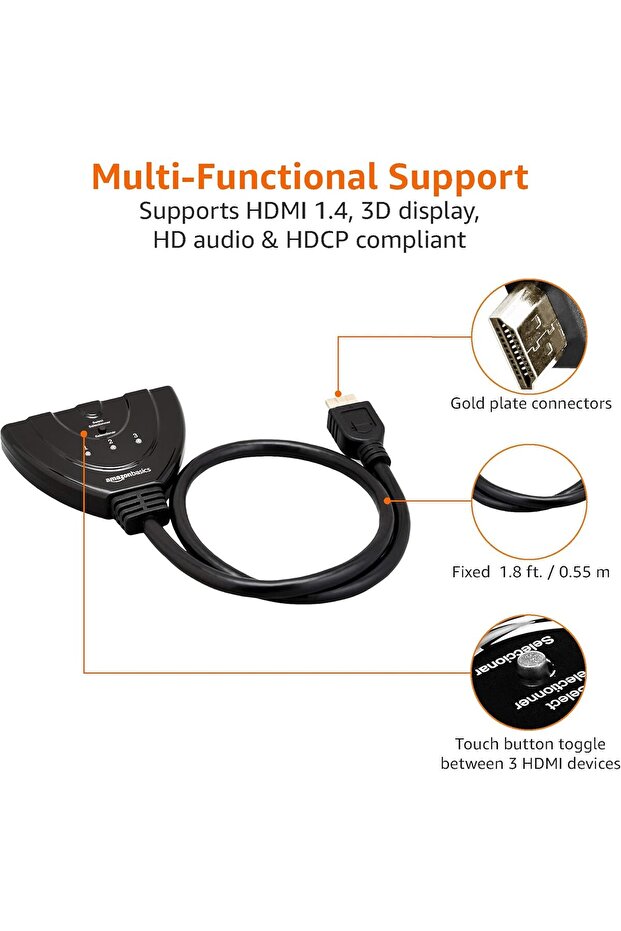 محول HDMI بثلاثة منافذ مع كابل - 4