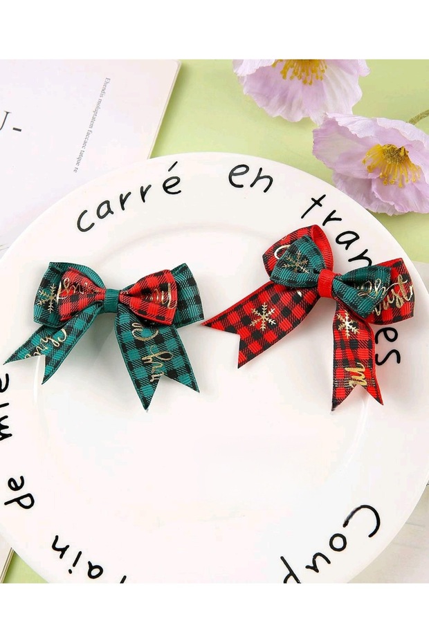Christmas Themed Merry Christmas Written Plaid Patterned Bow Model 7 cm Green Color Pen Buckle