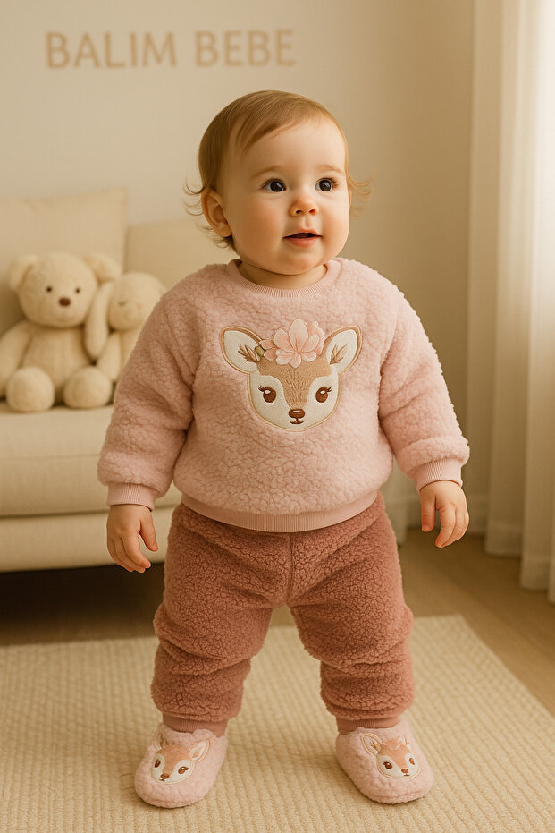 Kız Bebek Panduflu Welsoft Kışlık Uzun Kollu Alt Üst Bebek Takımı - 2