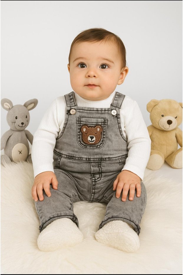 Baby Boy Salopet Jeans Sweatshirt 2-Piece Baby Set Buy One Size up