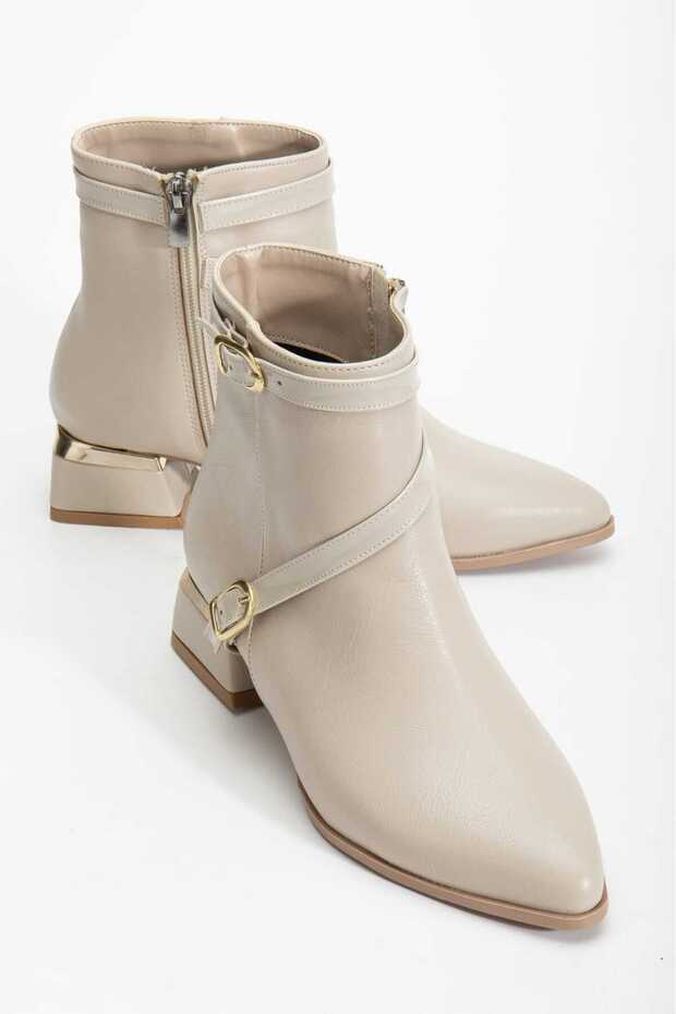 Beige Short Heel Cross-Strap Comfortable and Stylish Women's Boots S200