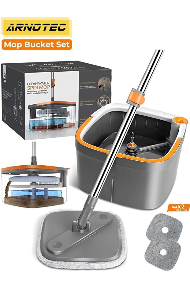 Spin Mop & Bucket Set with Separate Water System - Flat Mop with Self-Wringer - 1