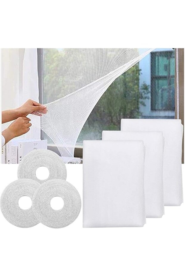 BIGTHREE Mosquito Netting, 3 Pack DIY Self-Adhesive Insect Mesh Curtain Fly Bug Bee Protector Screen with 3 Rolls Tapes, 1.3 x 1.5m Window Screen Mesh Window Net to Keep Bugs and Flies Out