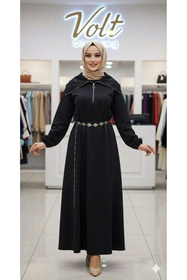 Hijab Dress with Belt Accessory Detail
