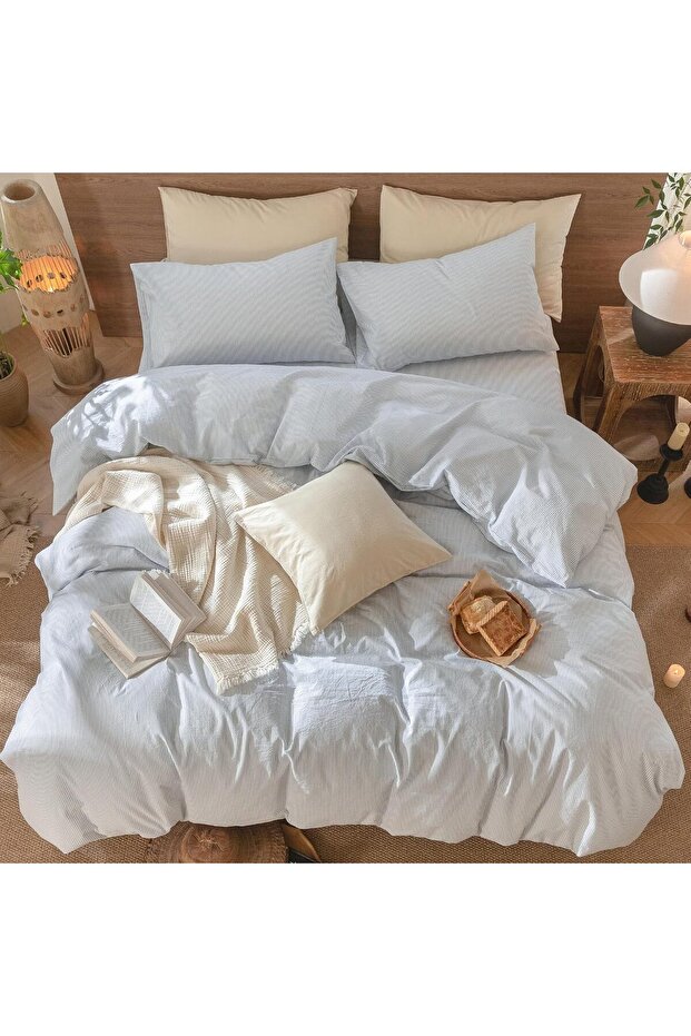 طقم غطاء لحاف مطاطي رفيع باللون الرمادي مزدوج الحجم - 3