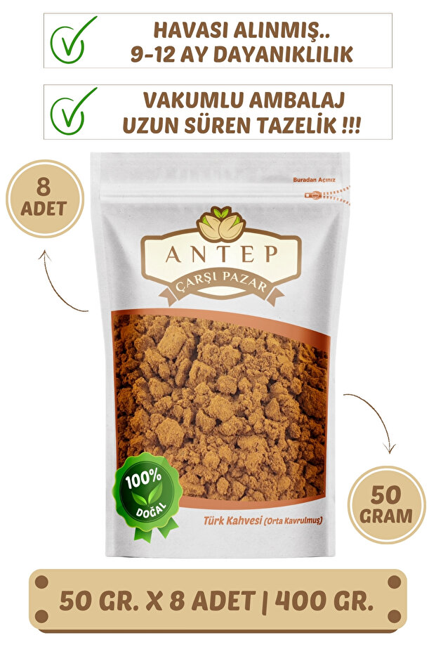 Turkish Coffee (Medium Roast) | 50 Grams. X 8 Pieces | Vacuum Packaging