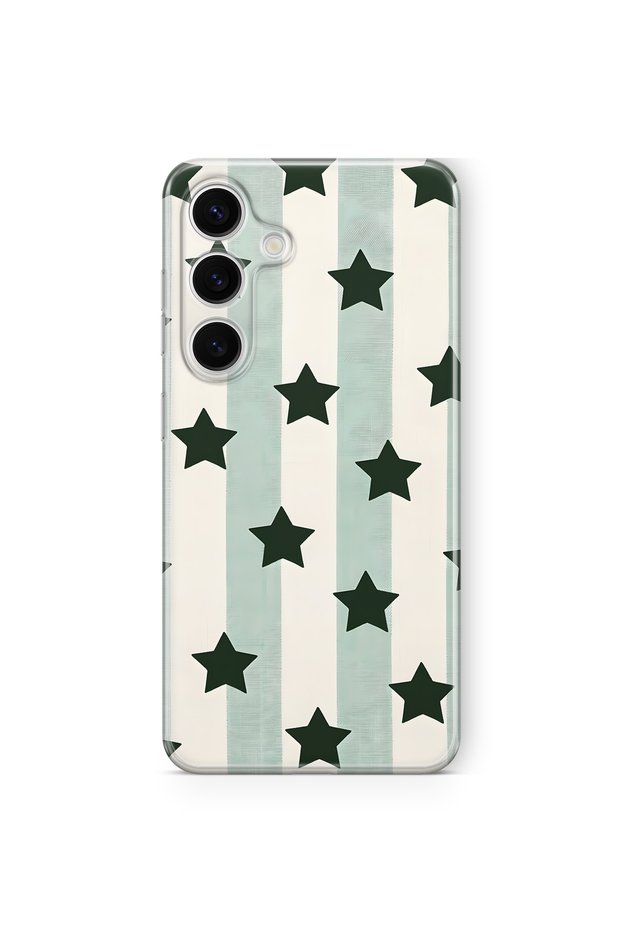 Samsung Galaxy A37 Compatible Striped Star Pattern Transparent Phone Case