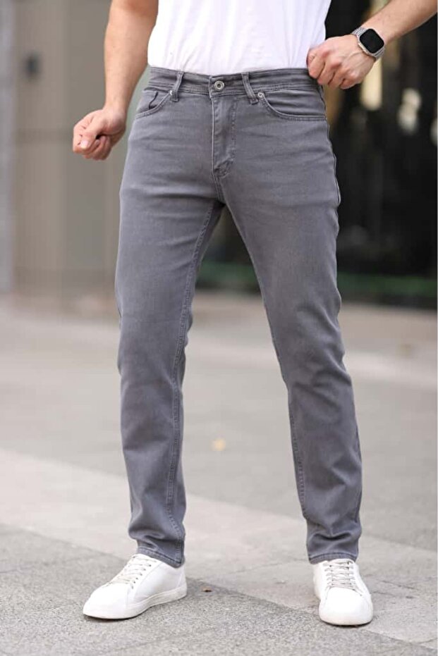Gray Men's Regular Pipe Leg L Stretch Fabric Rodri̇gez Denim Fabric Washed Trousers