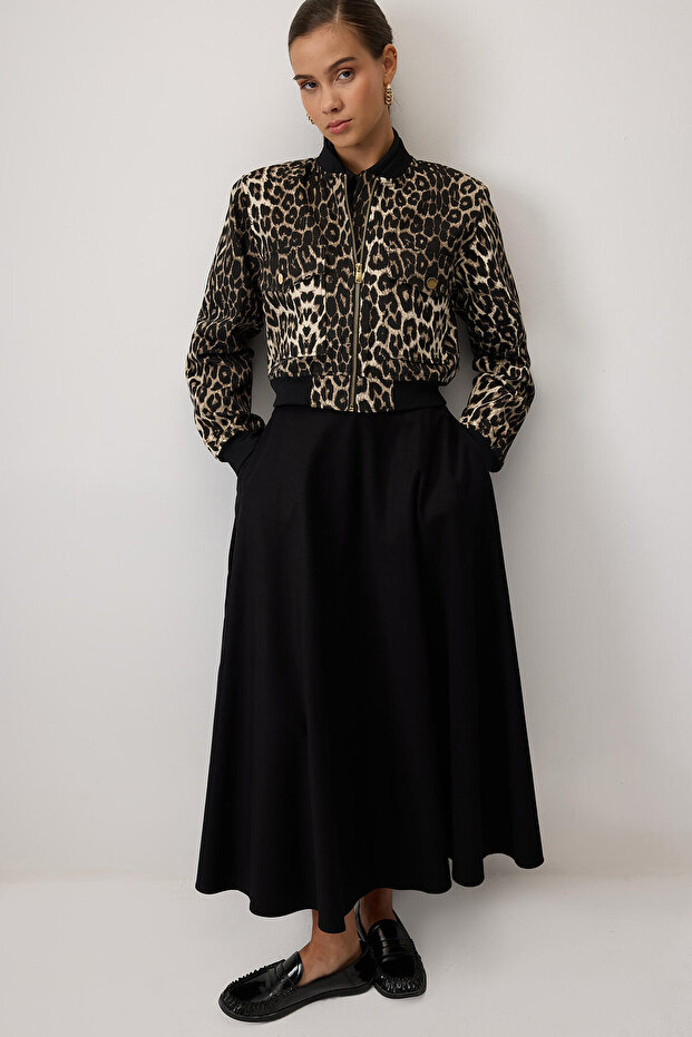 Leopard Printed Short Gabardine Jacket