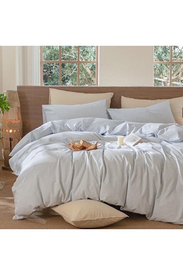 طقم غطاء لحاف مطاطي رفيع باللون الرمادي مزدوج الحجم - 1