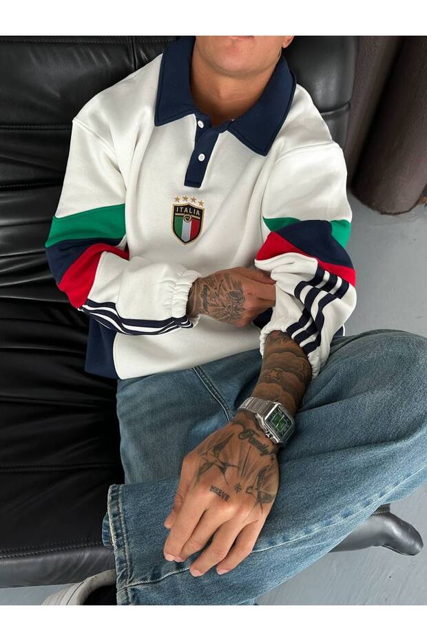 İtalia Oversize Düğmeli Yaka Sweatshirt - 5