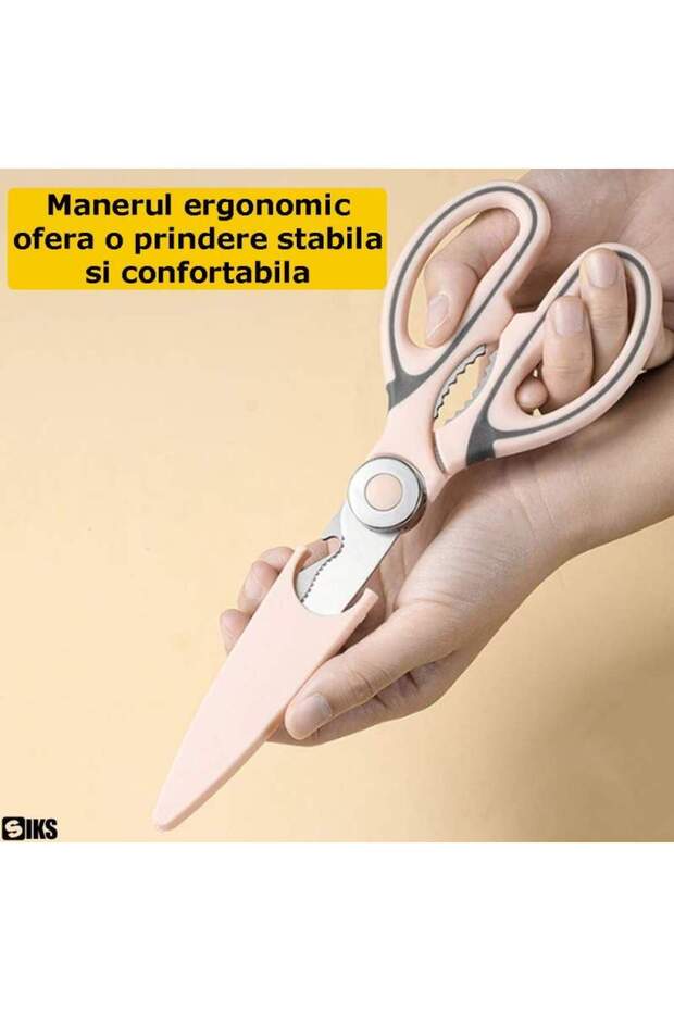 Multifunctional Kitchen Scissors, FB1, Beverage Opener and Nutcracker Function, Pink - 4