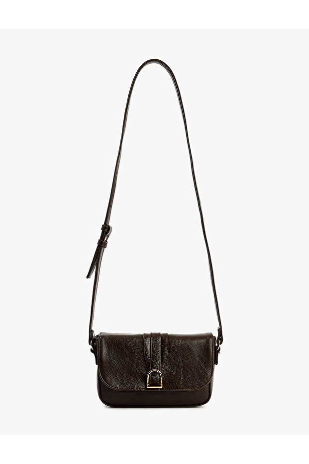 Faux Leather Crossbody Bag with Metal Buckle Strap