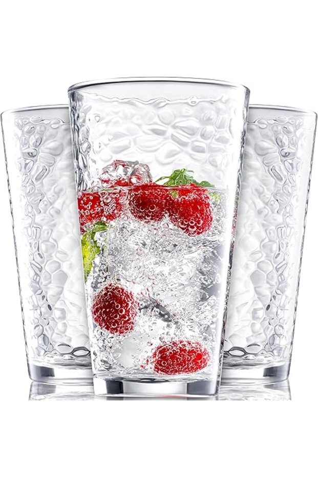 Set of 3 Hammered Glass Cups 11oz Clear Stemmed Water Glasses for Cocktails Beer Juice Tea