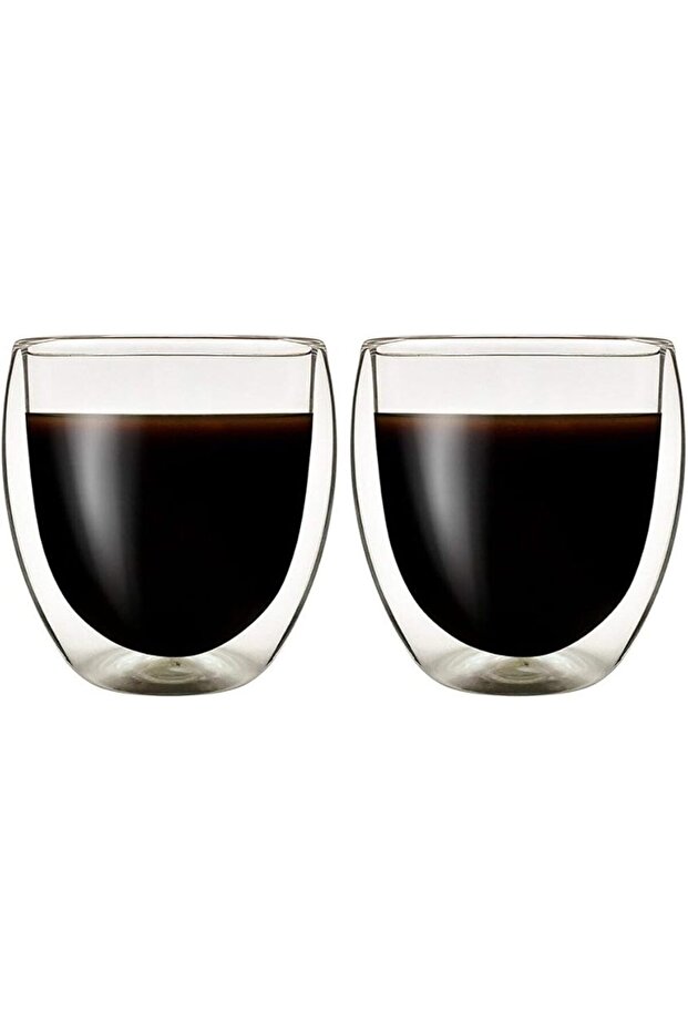 Double Wall Thermo Insulated Glass Espresso Cups Set of 2 250ml for Coffee or Latte