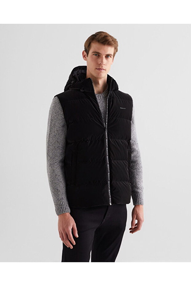 Erkek Siyah Kapüşonlu Yelek - 6