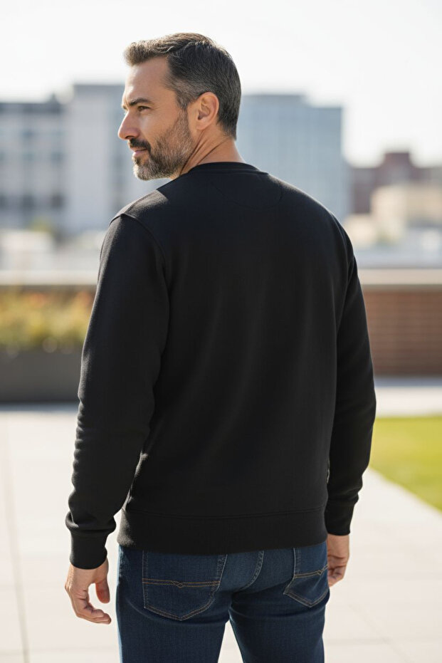 سترة رياضية أساسية للرجال بثلاث خيوط - مع بطانة من الصوف - ياقة مستقيمة - 3