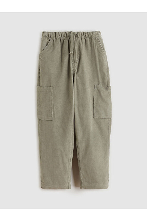 Boys' Velvet Cargo Pants with Elastic Waist
