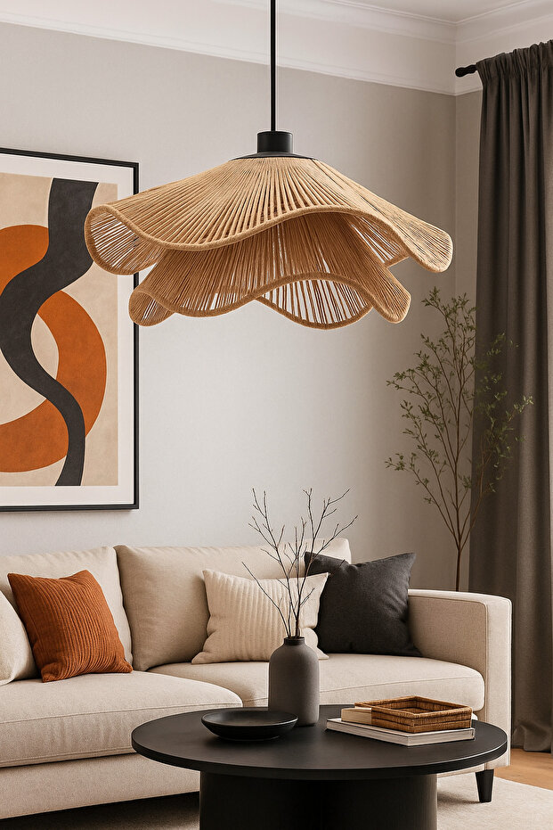 AFRALYA Handmade Tekli Sarkıt Avize Jüt Avize - 4