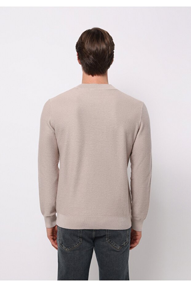 Regular Fit Yuvarlak Yaka Jakarlı Erkek Bej Kazak - 2