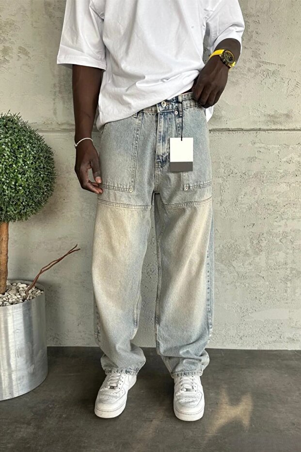 Men's Relax Baggy Light Blue Denim Jean Trousers Ke-928