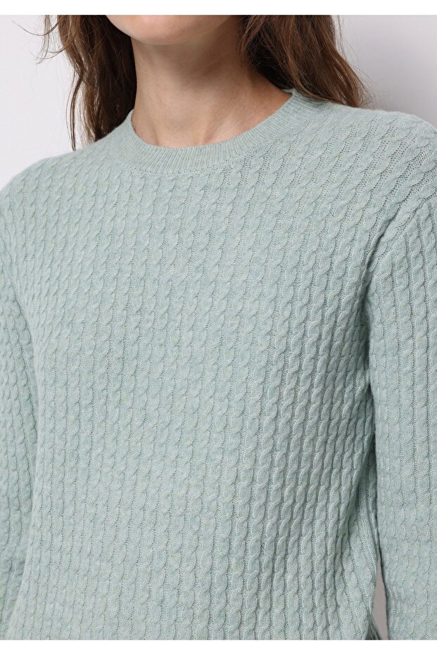 Regular Fit Yuvarlak Yaka Düz Kadın Yeşil Kazak - 4