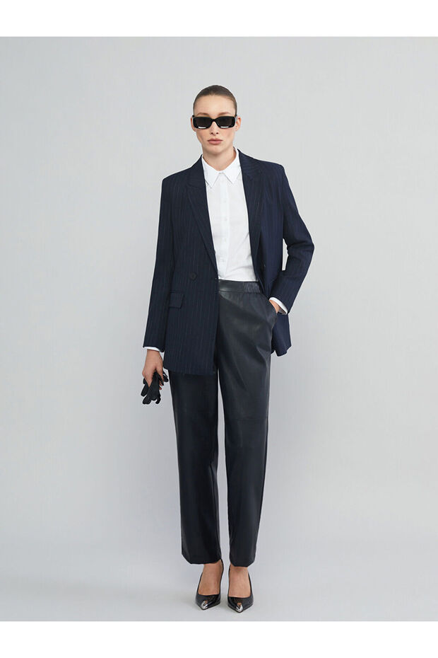 Ozmarka New Season Elastic Waist Leather Look Women's Trousers