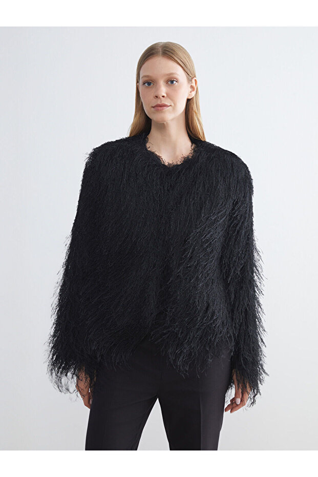 Bisiklet Yaka Püsküllü Ceket - 1