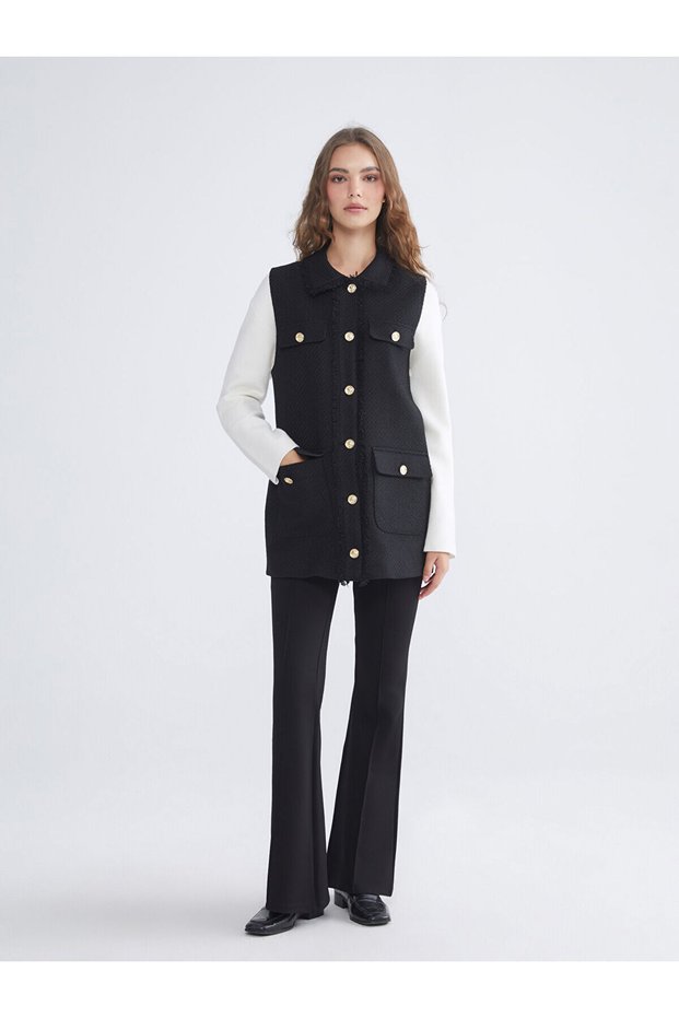 LCW Modest Black Crepe Straight-Leg & Slim-Fit Flared Women's Pants, Featuring the ALITA CITY Touch