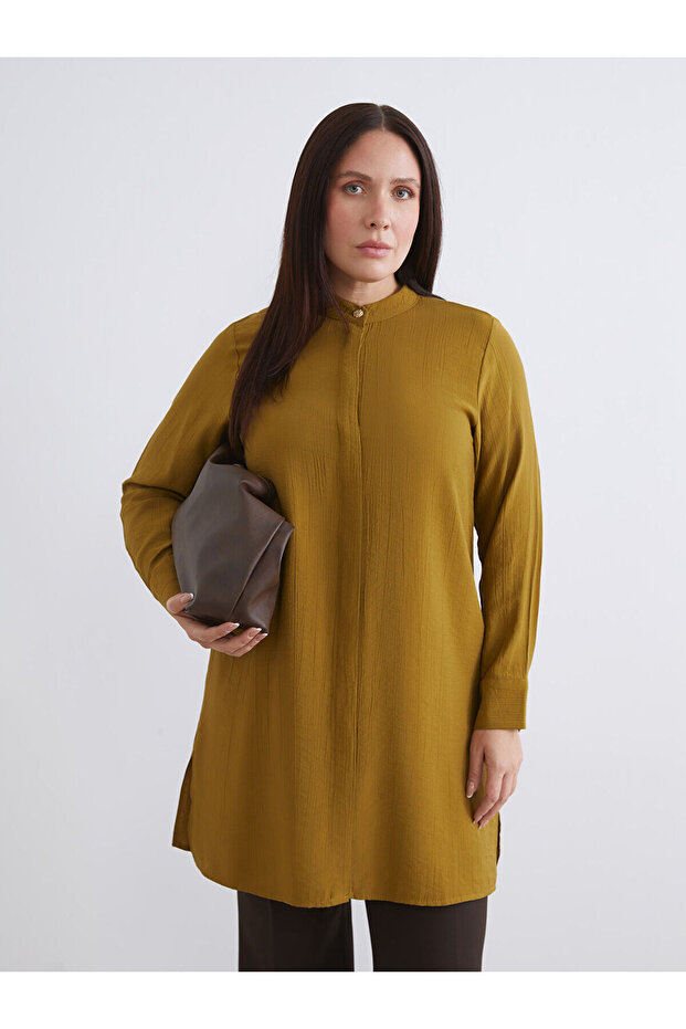 Two Mt Shop Quality Lcw Grace Green High Collar Textured Women's Shirt Tunic