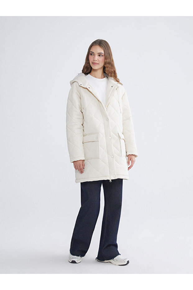 Kapüşonlu Kapitone Oversize Kadın Şişme Mont - 2