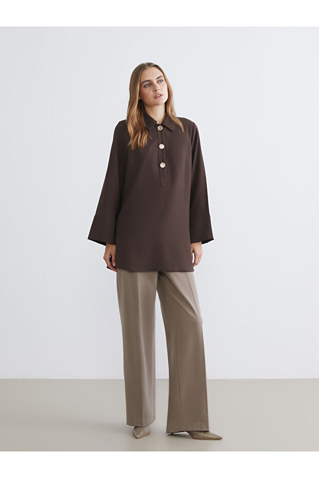 Gömlek Yaka Oversize Kadın Tunik - 2