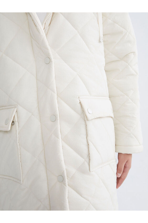 Kapüşonlu Kapitone Oversize Kadın Şişme Mont - 3