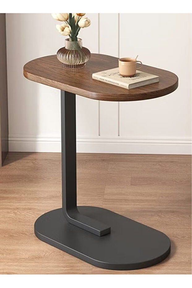 Small Side Table, C Shaped End Table for Sofa and Bed, TV Tray Table with Metal Frame , 45*30*63CM - 1