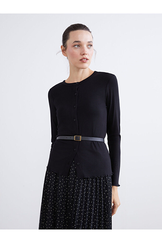 Bisiklet Yaka Kadın Hırka - 1